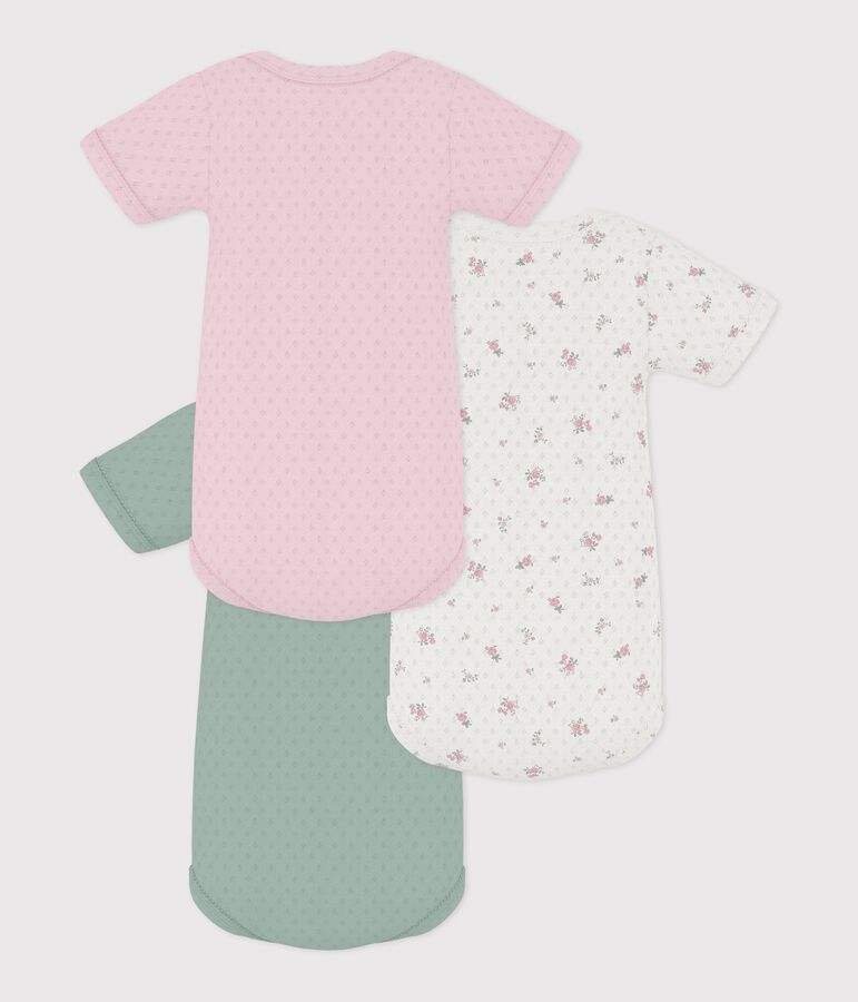 Pack of babies' floral print short-sleeved openwork cotton bodies multicolor