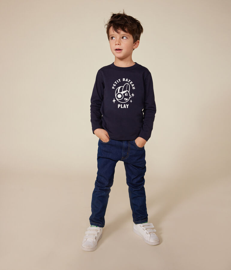 Boys' long-sleeved fine jersey T-shirt SMOKING blue
