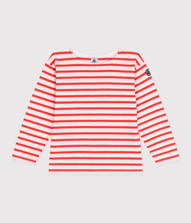 Children's unisex long-sleeved cotton Breton top pink/red