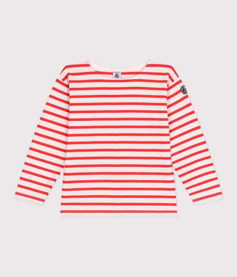 Children's unisex long-sleeved cotton Breton top pink/red