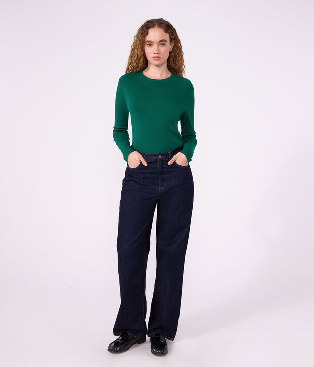 Women's long-sleeved cotton T-shirt with cocotte stitch detailing TREE