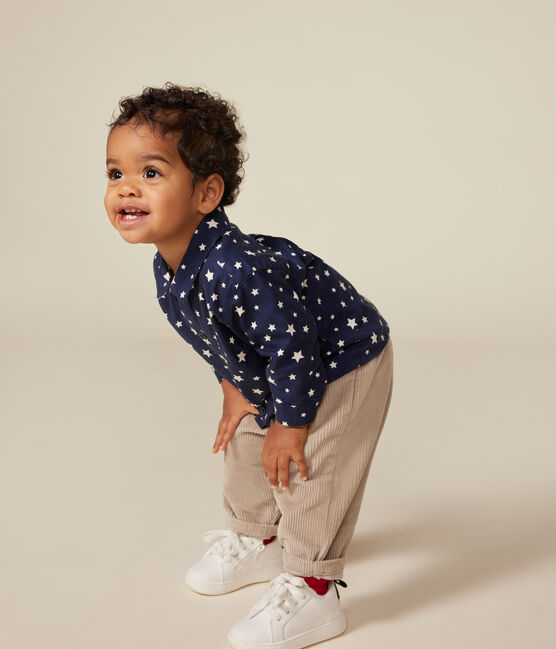 Babies' flannel shirt MEDIEVAL blue/MARSHMALLOW white