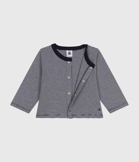 Babies' Stripy Tube Knit Cardigan SMOKING blue/MARSHMALLOW white