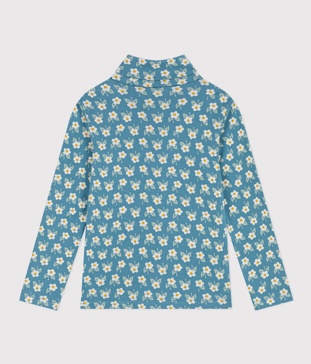 Girls' floral print cotton polo neck blue/multicolor