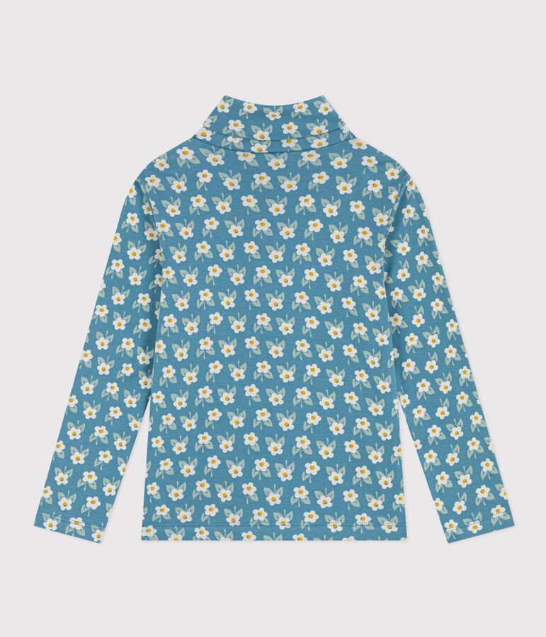 Girls' floral print cotton polo neck blue/multicolor