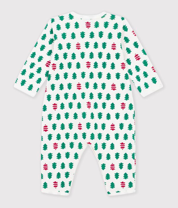 Babies' footless fir tree print cotton pyjama suit white/multicolor
