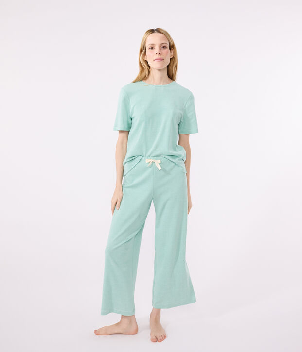 Women's wide-leg stripy cotton pyjamas green/white