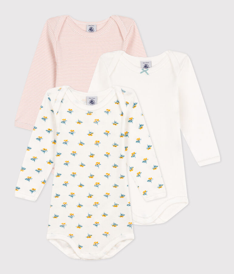 Babies' Floral Long-Sleeved Cotton Bodysuits - 3-Pack variante 1