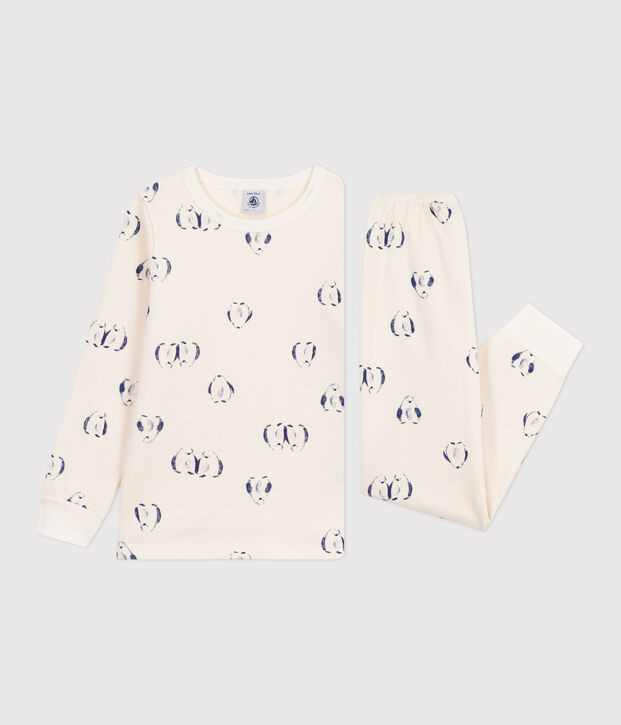 Children's penguin print fleece pyjamas blue/blue