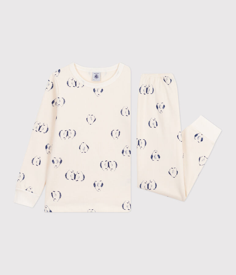Children's penguin print fleece pyjamas Ecru/blue