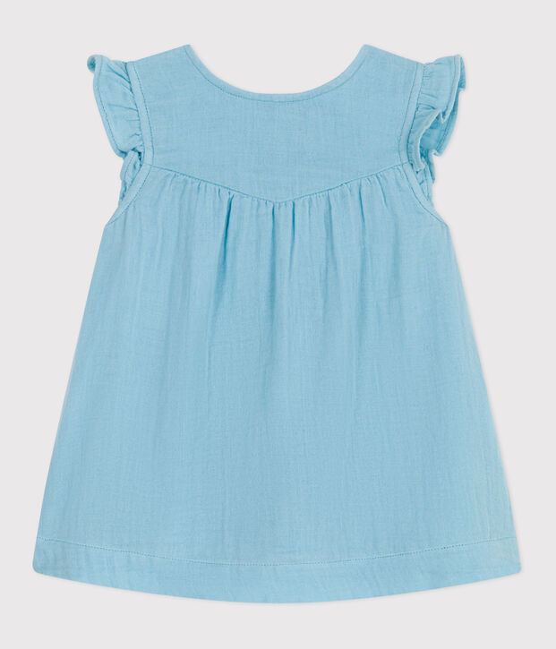 Babies' sleeveless plain cotton dress blue