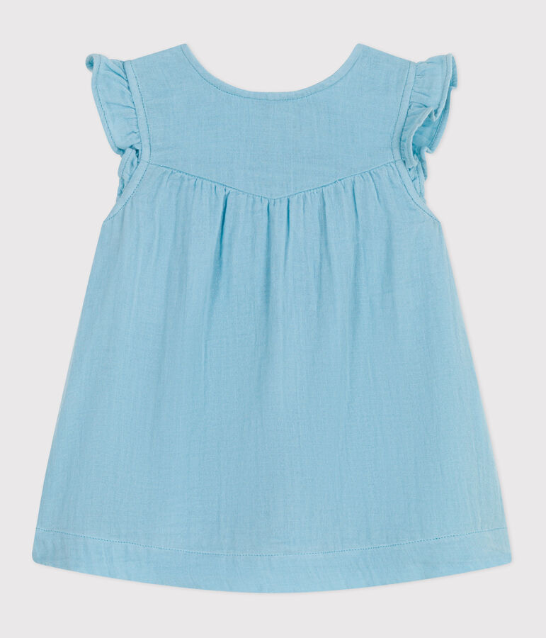 Babies' sleeveless plain cotton dress blue