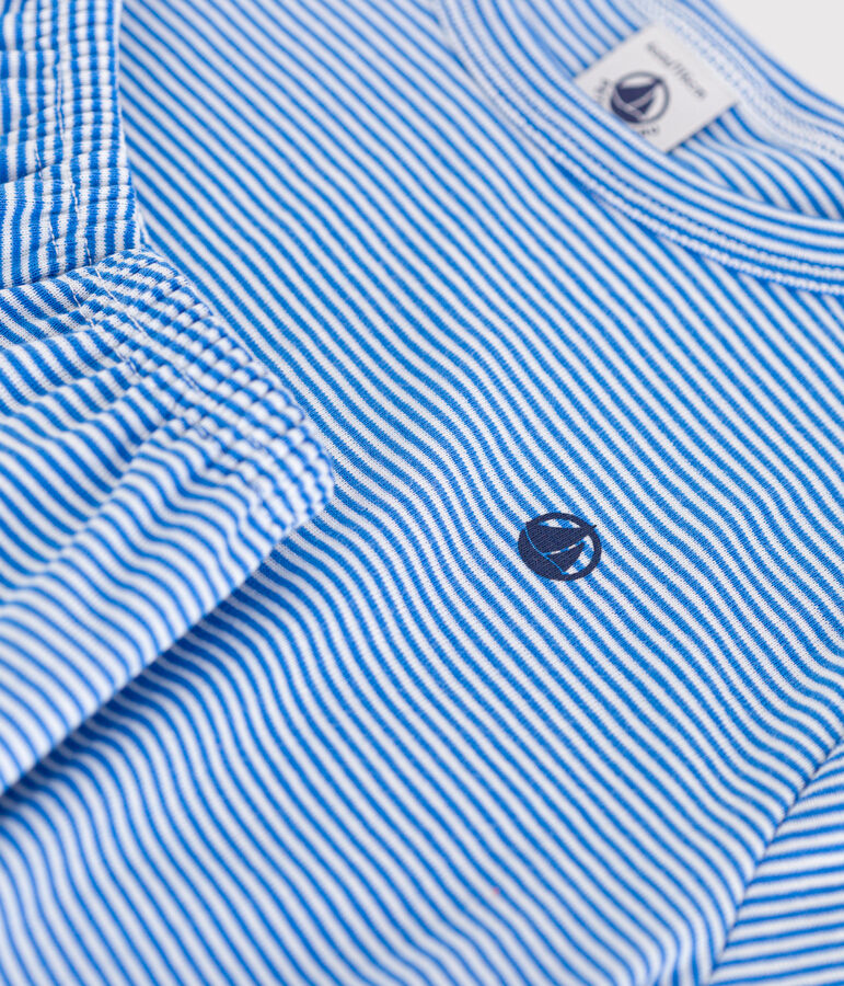 Children's Short Striped Cotton Pyjamas DELPHINIUM /MARSHMALLOW