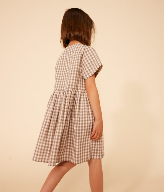 Girls' Short-Sleeved Seersucker Dress MARECAGE /SALINE