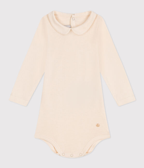 Babies' Long-Sleeved Cotton Bodysuit With Peter Pan Collar AVALANCHE Ecru