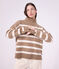 Women's striped wool and cotton roll neck jumper beige/ecru