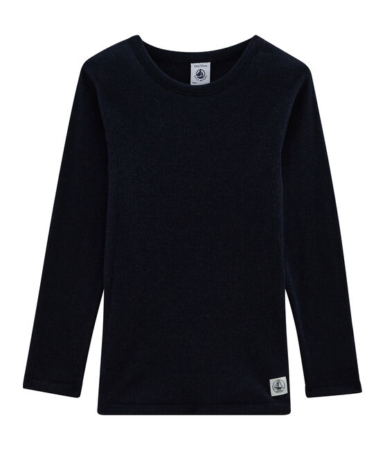 Children's Long-Sleeved T-shirt in Cotton/Wool/Silk SMOKING blue