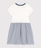 Little girls' cotton short-sleeved dress MARSHMALLOW white/MEDIEVAL blue