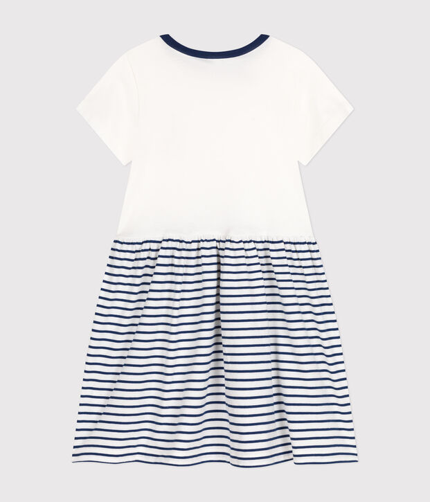 Little girls' cotton short-sleeved dress white/blue
