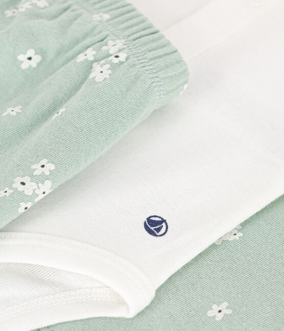Babies' three-piece tube knit set HERBIER green/MULTICO white