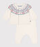 Babies' 2-piece knitted outfit with a jacquard knit cardigan MARSHMALLOW white/CHARME pink