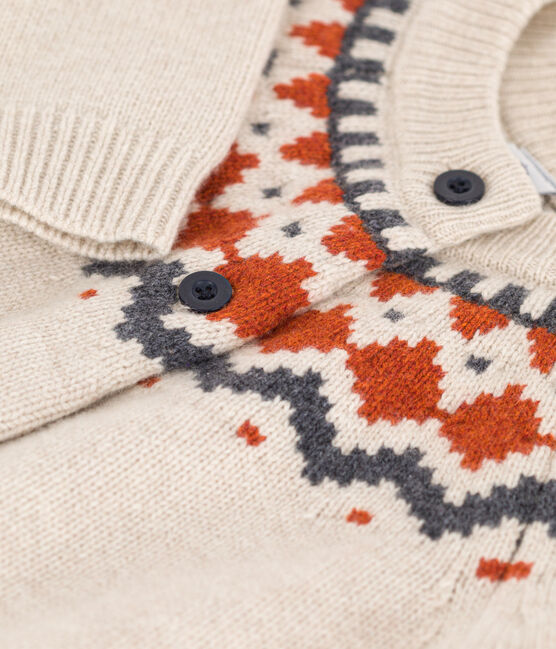 Girls' cotton and wool jacquard cardigan MONTELIMAR beige/MULTICO white