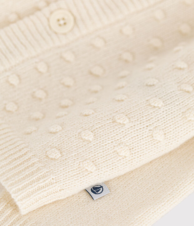 Babies' Wool/Recycled Nylon Knit Cardigan Ecru