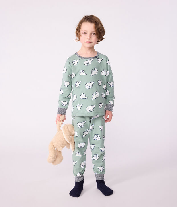 Children's pyjamas in bear-print fleece green/multicolor