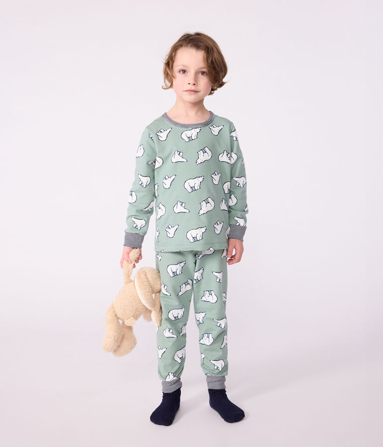 Children's pyjamas in bear-print fleece green/multicolor