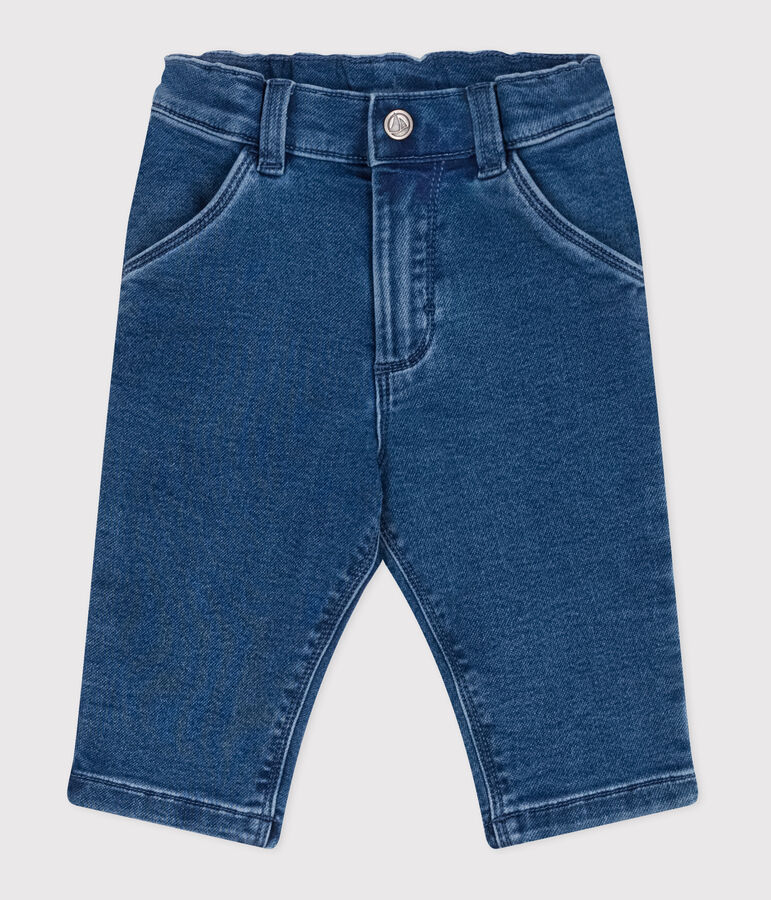Babies' trousers in denim with elastane blue