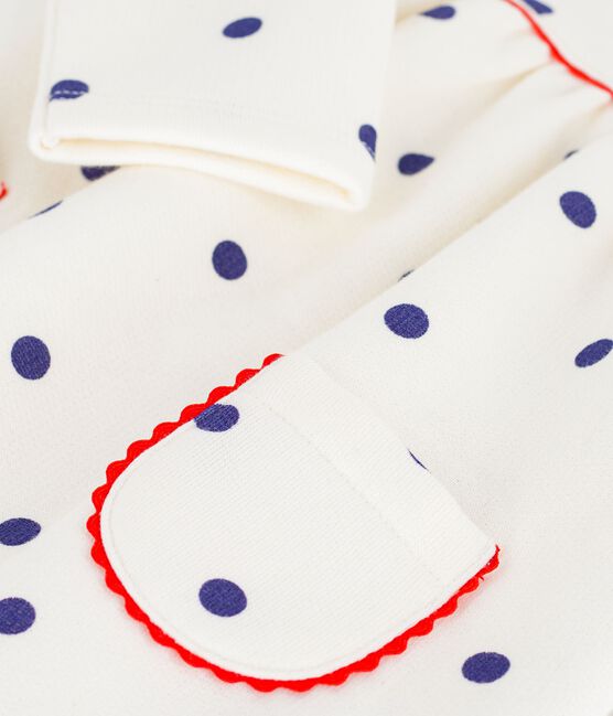 Babies' long sleeved polka dot-print cotton dress MILK blue/SOIR