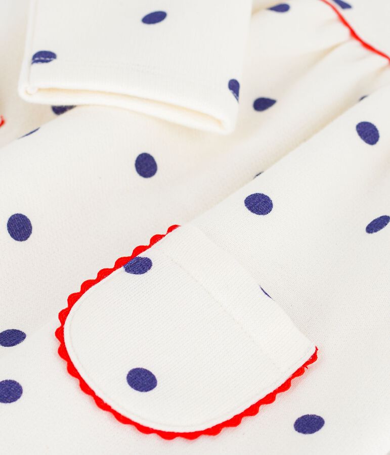 Babies' long sleeved polka dot-print cotton dress Ecru/blue