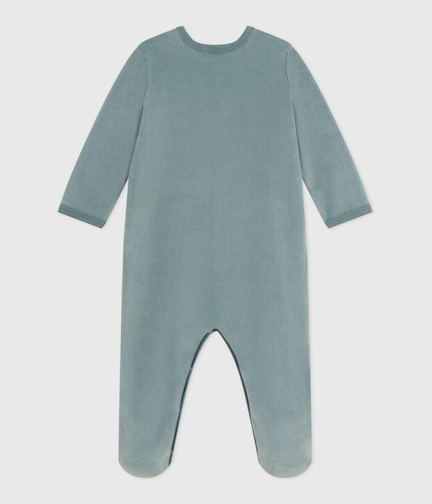 Babies' plain velour pyjama suit blue