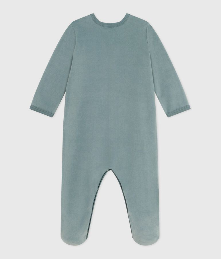 Babies' plain velour pyjama suit blue