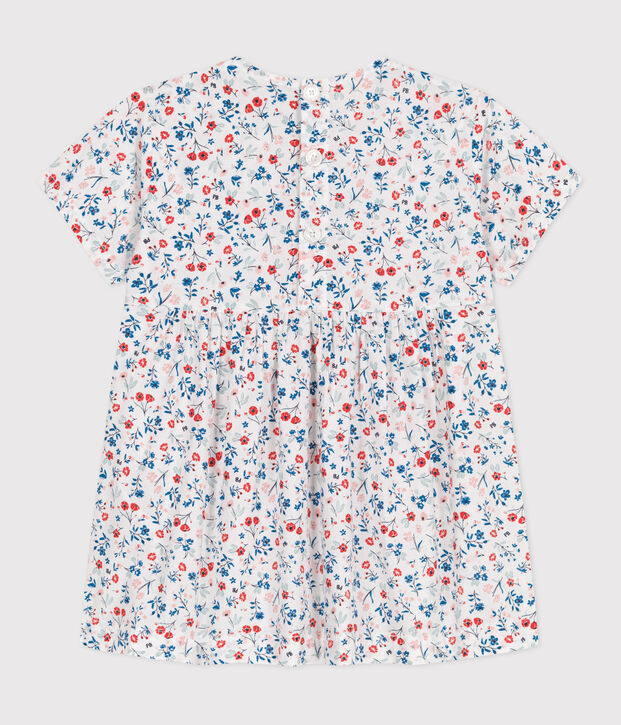 Babies' short-sleeved floral print cotton dress white/multicolor