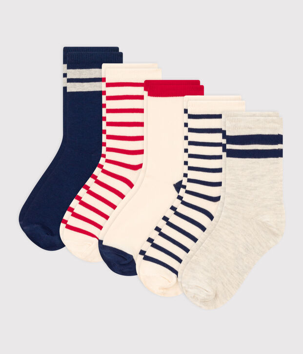 Children's Unisex Blue White Red Socks - 5-Pack multicolor