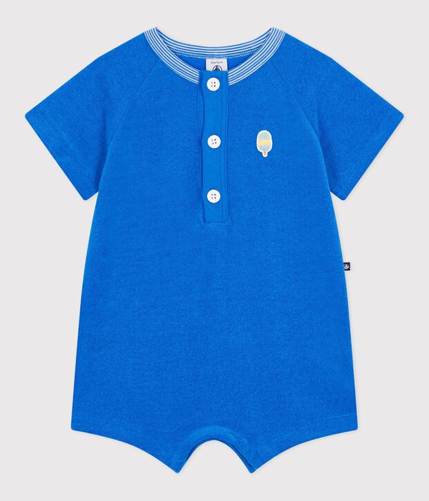 Babies' short plain cotton jumpsuit blue