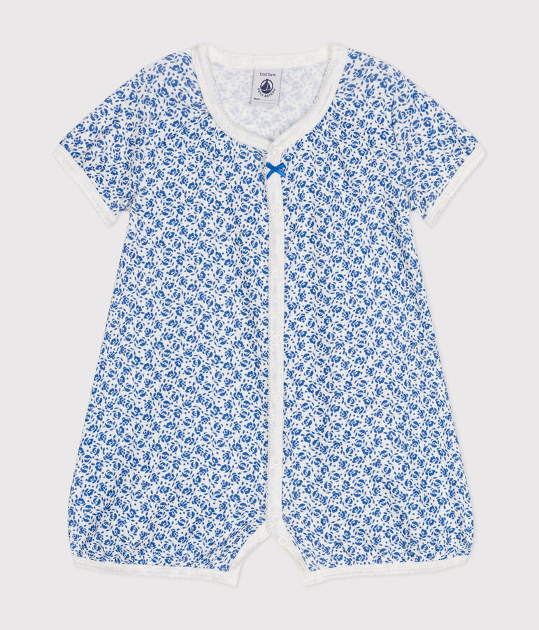 Babies' Short Cotton Playsuit MARSHMALLOW blue/INCOGNITO