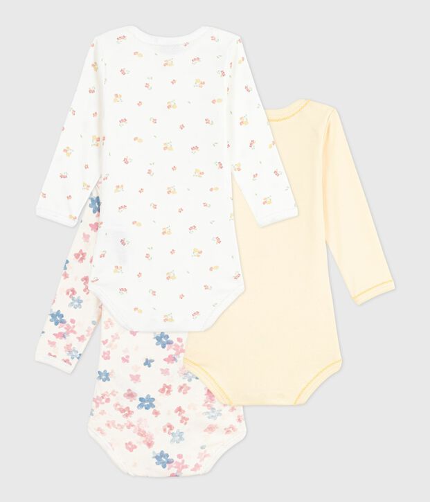 Pack of babies' long-sleeved floral-print cotton bodies multicolor