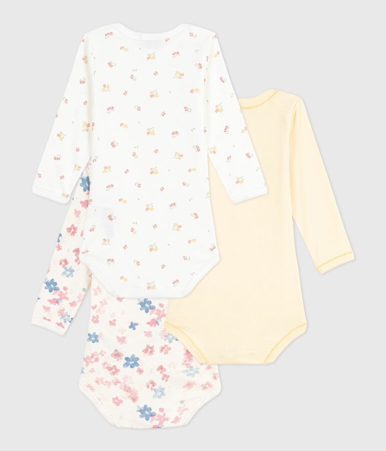 Pack of babies' long-sleeved floral-print cotton bodies multicolor