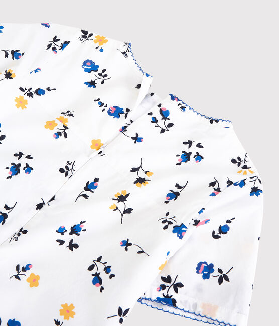 Girls' Short-Sleeved Cotton Dress MARSHMALLOW white/MULTICO white