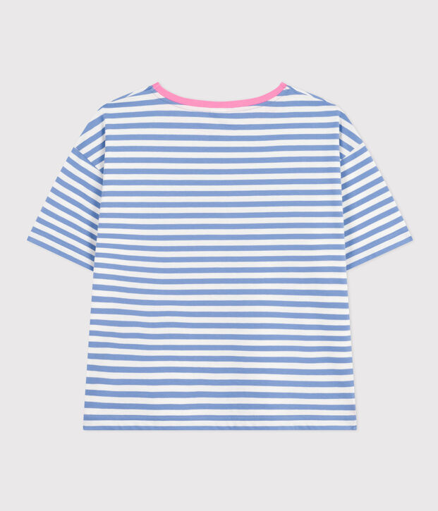 Women's Boxy Stripy Cotton T-Shirt blue/white