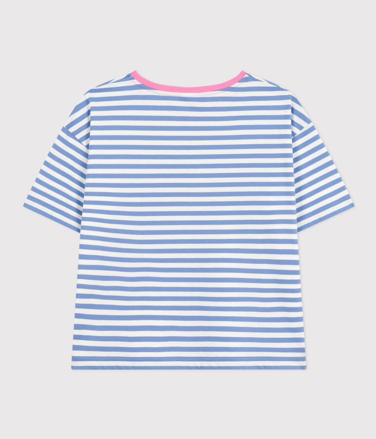 Women's Boxy Stripy Cotton T-Shirt blue/white