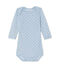 Baby boys' long-sleeved bodysuit in wool and cotton FRAICHEUR blue/TEMPETE grey
