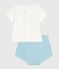 Newborn babies' two-piece cotton set with a plain bottom half MARSHMALLOW blue/AQUATIC