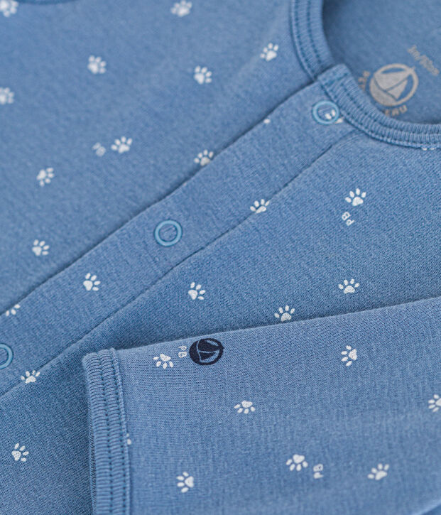 Babies' Footless Cotton Bodyjama blue/white