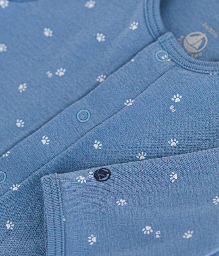 Babies' Footless Cotton Bodyjama blue/white