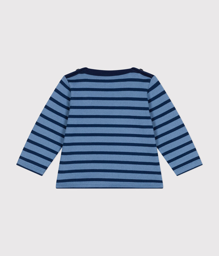 Babies' thick cotton Breton top BEACH blue/MEDIEVAL