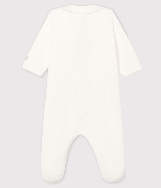 Babies' White Zip-Up Organic Cotton Velour Sleepsuit MARSHMALLOW white