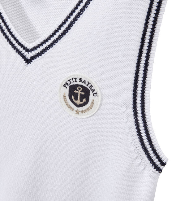 Boy's sleeveless sweater with badge MARSHMALLOW white